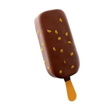3d rendering popsicle with nuts icon. 3d render ice cream with chocolate and Stock Illustration