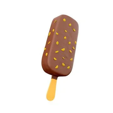 3d rendering popsicle with nuts icon. 3d render ice cream with chocolate and 스톡 일러스트