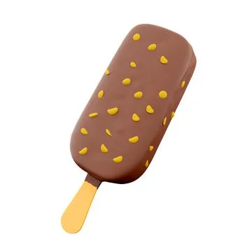 3d rendering popsicle with nuts icon. 3d render ice cream with chocolate and Stock Illustration