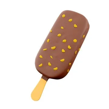 3d rendering popsicle with nuts icon. 3d render ice cream with chocolate and Stock Illustration