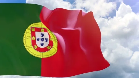 3D rendering of Portugal flag waving on blue sky background with Alpha channel Stock Footage 83192188