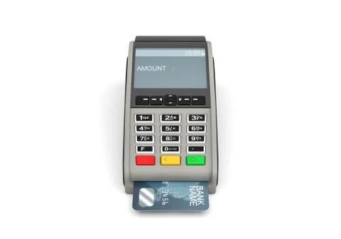 3d rendering of a POS-terminal with a generic plastic card inside and a screen Stock Illustration