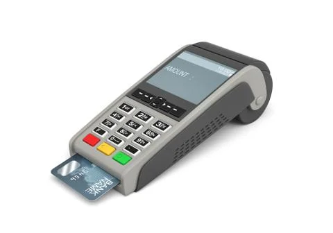 3d rendering of a POS-terminal with a generic plastic card inside and a screen Stock Illustration