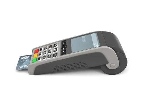3d rendering of a POS-terminal with a generic plastic card inside and a screen Stock Illustration