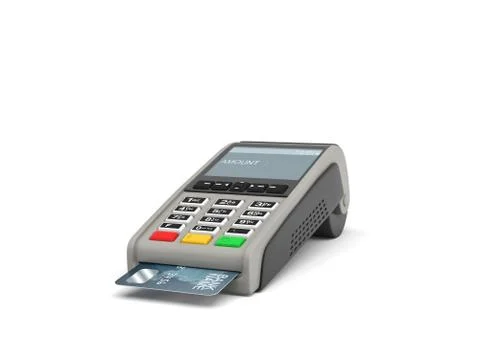 3d rendering of a POS-terminal with a generic plastic card inside and a screen Stock Illustration