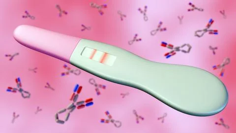 3D rendering of a positive result on a lateral flow allergy test. Illustrazione stock
