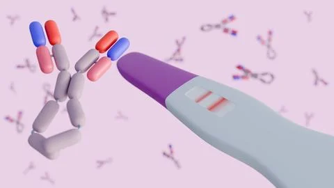 3D rendering of a positive result on a lateral flow allergy test. Illustrazione stock