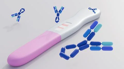 3D rendering of a positive result on a lateral flow allergy test. Stock Illustration