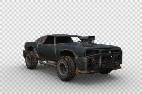 3D rendering of a post apocalyptic car isolated on a transparent background. Stock Illustration