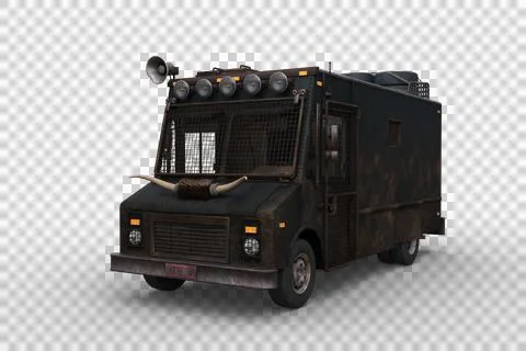 3D rendering of a post apocalyptic step van isolated on a transparent backgro Stock Illustration