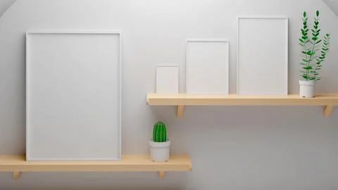 3d rendering Poster Photo frame in living room mockup Иллюстрация