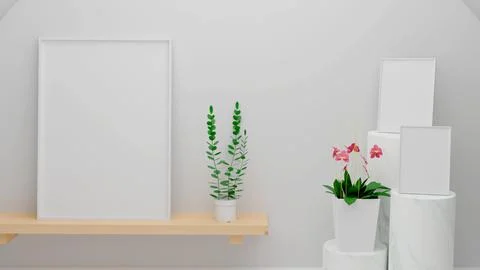 3d rendering Poster Photo frame in living room mockup Stock Illustration