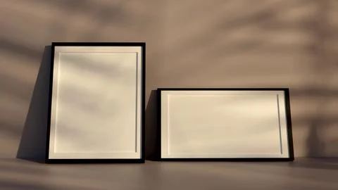 3d rendering Poster Photo frame nature with shadows mockup Stock Illustration