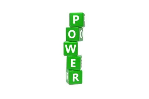 3D Rendering Power Text on Green Square Boxes Stock Illustration