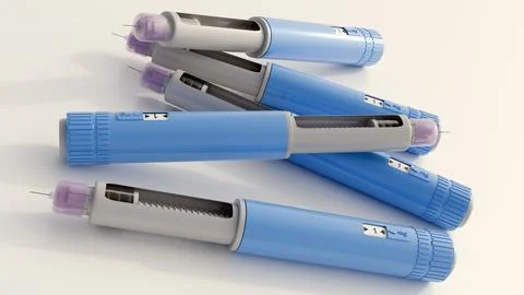 A 3d rendering of pre-filled GLP-1 receptor agonist pens Stock Illustration