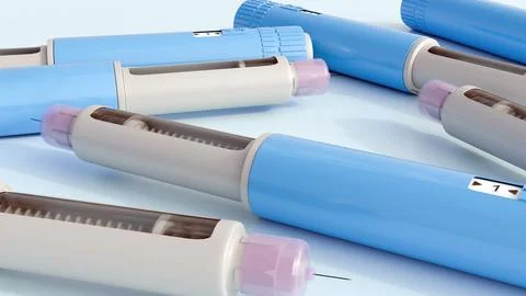 A 3d rendering of pre-filled GLP-1 receptor agonist pens Stock Illustration