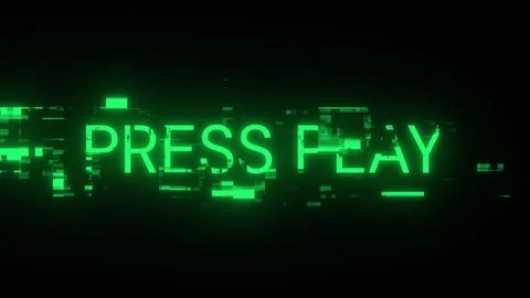 3D rendering press play text with screen effects of technological glitches 스톡 일러스트