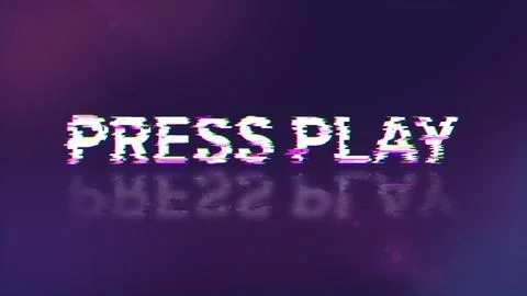 3D rendering press play text with screen effects of technological glitches Stockillustratie