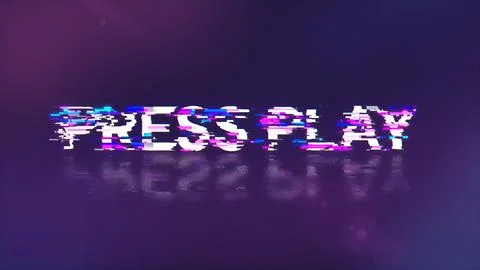 3D rendering press play text with screen effects of technological glitches Stockillustratie