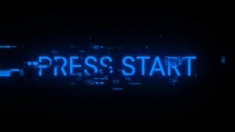 3D rendering press start text with screen effects of technological glitches 库存插图