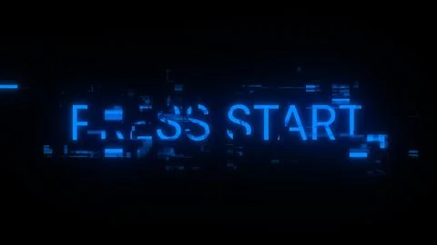 3D rendering press start text with screen effects of technological glitches Illustrazione stock