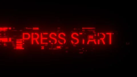 3D rendering press start text with screen effects of technological glitches 库存插图