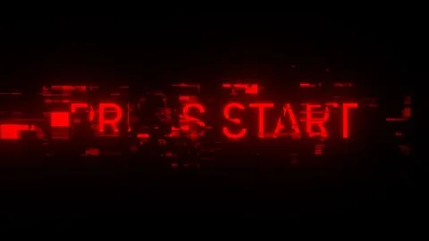 3D rendering press start text with screen effects of technological glitches 스톡 일러스트