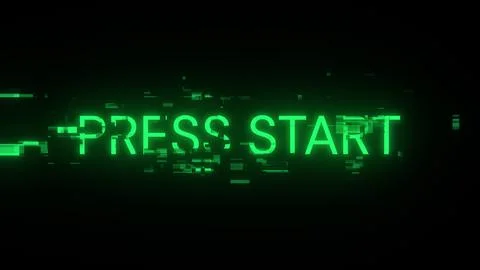 3D rendering press start text with screen effects of technological glitches Stock Illustration