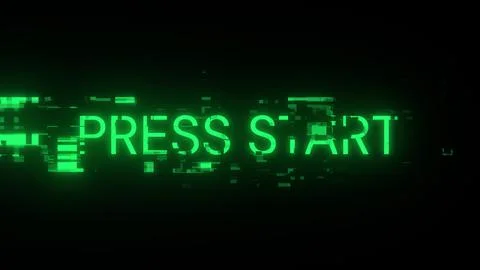 3D rendering press start text with screen effects of technological glitches Stock-Illustration