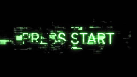 3D rendering press start text with screen effects of technological glitches 스톡 일러스트