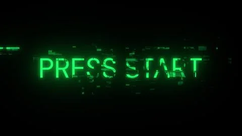 3D rendering press start text with screen effects of technological glitches Stockillustratie