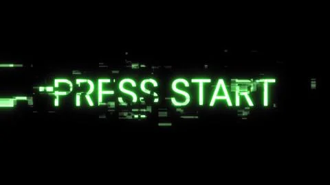 3D rendering press start text with screen effects of technological glitches Stock Illustration