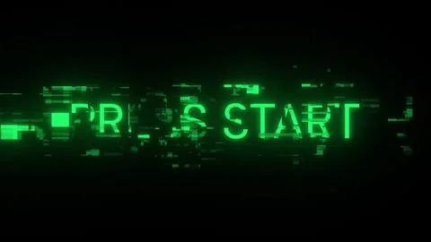 3D rendering press start text with screen effects of technological glitches Stockillustratie