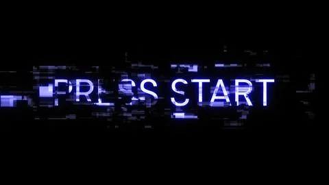 3D rendering press start text with screen effects of technological glitches 스톡 일러스트
