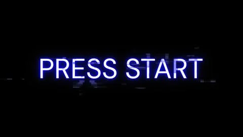 3D rendering press start text with screen effects of technological glitches 스톡 일러스트
