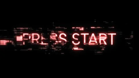 3D rendering press start text with screen effects of technological glitches 스톡 일러스트