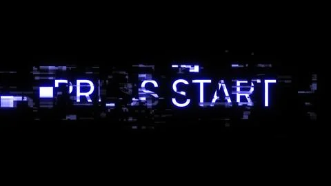 3D rendering press start text with screen effects of technological glitches 库存插图