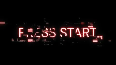 3D rendering press start text with screen effects of technological glitches 스톡 일러스트