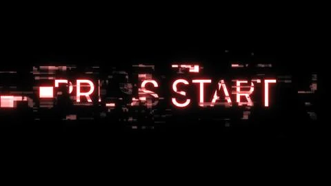 3D rendering press start text with screen effects of technological glitches Illustrazione stock
