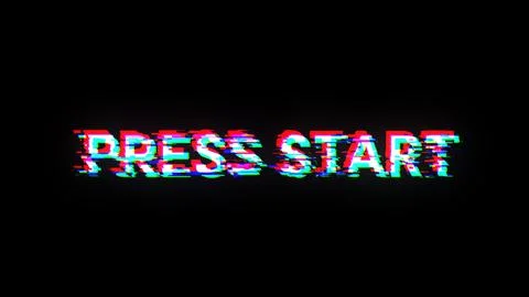 3D rendering press start text with screen effects of technological glitches 库存插图