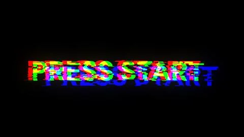 3D rendering press start text with screen effects of technological glitches Stock-Illustration