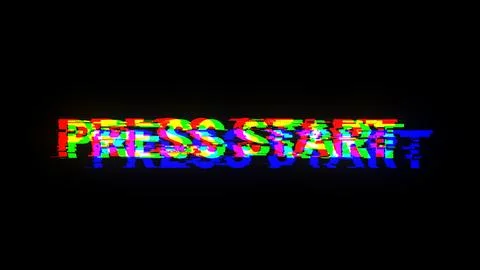 3D rendering press start text with screen effects of technological glitches 库存插图