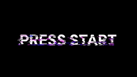 3D rendering press start text with screen effects of technological glitches Illustrazione stock