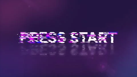 3D rendering press start text with screen effects of technological glitches 스톡 일러스트