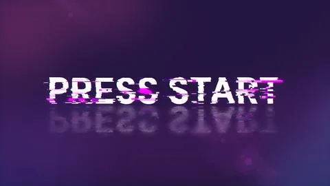 3D rendering press start text with screen effects of technological glitches 스톡 일러스트