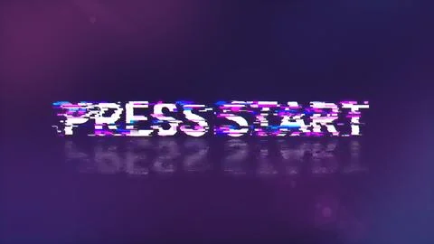 3D rendering press start text with screen effects of technological glitches 库存插图