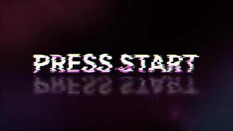 3D rendering press start text with screen effects of technological glitches Stock-Illustration
