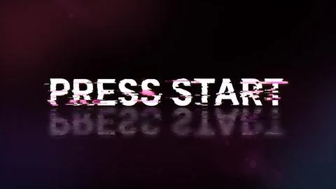 3D rendering press start text with screen effects of technological glitches 스톡 일러스트