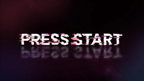 3D rendering press start text with screen effects of technological glitches 库存插图