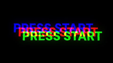 3D rendering press start text with screen effects of technological glitches Stockillustratie